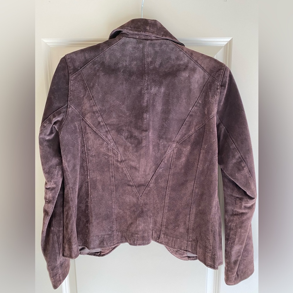 Siena Suede Jacket Womans Size 4 Brown Leather 2 Button Pockets Y2K Vintage - Picture 2 of 16